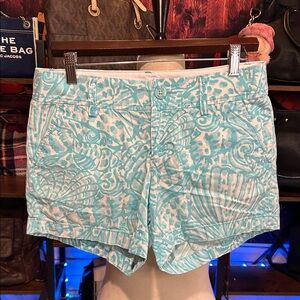Lilly Pulitzer Aqua and White Patterned Shorts